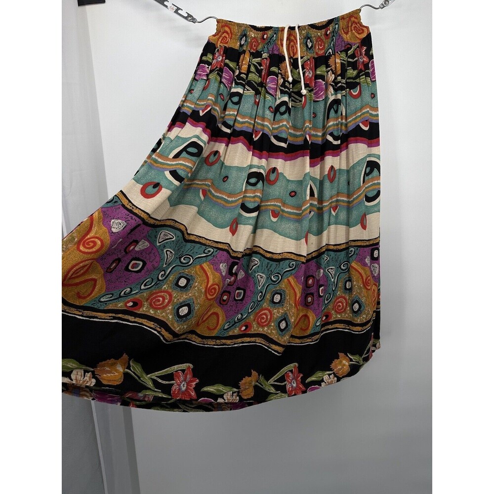 ID‎ # 4 U  AZTEK  Boho USA S Multicolor Novelty   southern  Vintage 1980's maxi